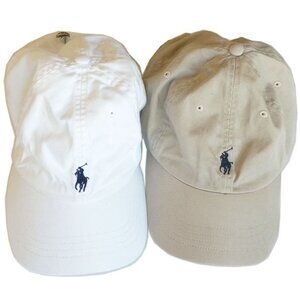 Polo Cotton Chino Classic Baseball Cap OS Khaki Tan White Embroidered Pony Logo